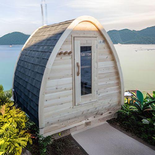 MiniPod Sauna Backyard By Lake Lifestyle View