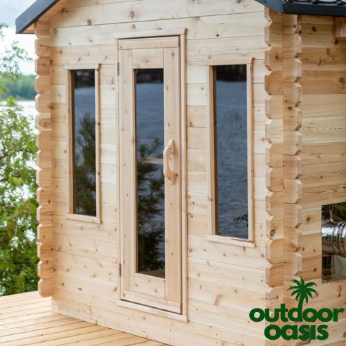 Dundalk-6-Person-Georgian-Sauna-Front-Right-Side-Closeup-Exterior-View