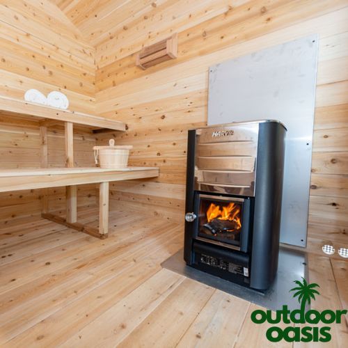 Georgian-Cabin-Sauna-with-Porch-Sauna-Closeup-View-of-Wood-Fired-Heater