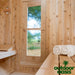 Leisurecraft-4-Person-Serenity-Barrel-Sauna-Interior-View-Looking-Out-of-Front-Door