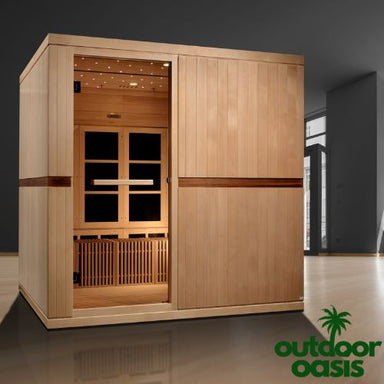 Dynamic Catalonia Near-Zero 8 Person Indoor Infrared Sauna Front Side View in Living Room