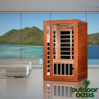 Dynamic-Cordoba-Elite-2-Person-Ultra-Low-EMF-FAR-Indoor-Infrared-Sauna-Front-Right-Side-View-in-Living-Room