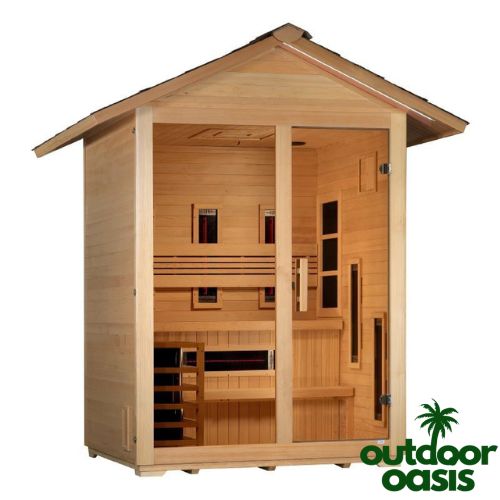 Golden-Designs-3-Person-Hybrid-Sauna-Front-Left-Side-View-with-White-Background