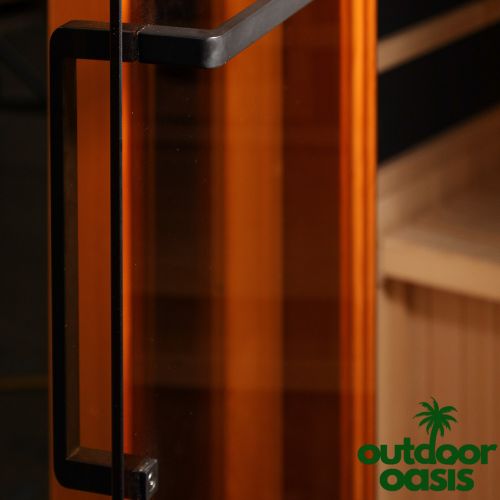 3 Person Corner Full-Spectrum Sauna Closeup of Door Handle