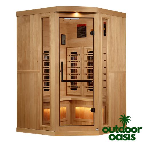 Golden Designs 3 Person Corner Full-Spectrum Indoor Infrared Sauna Front Side View