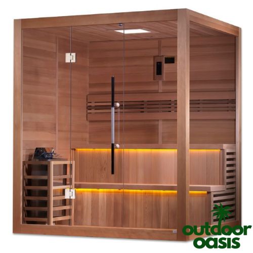 Golden-Kuusamo-6-Person-Steam-Sauna-Front-Right-Side-View-with-White-Background