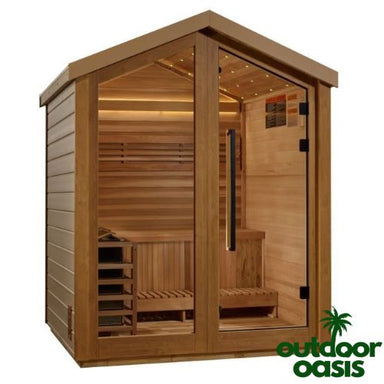 Golden-Designs-Savonlinna-3-Person-Steam-Sauna-Front-Left-Side-View-with-White-Background