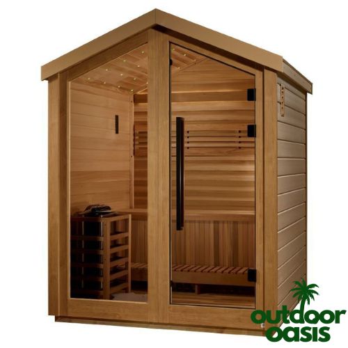 Golden-Savonlinna-3-Person-Steam-Sauna-Front-Right-SIde-View-with-White-Background