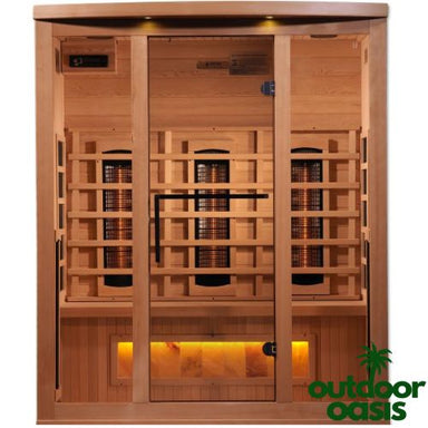 Golden-Designs-3-Person-PureTech™-Infrared-Sauna-with-Himalayan-Salt-Bar-Front-Side-View-with-White-Background