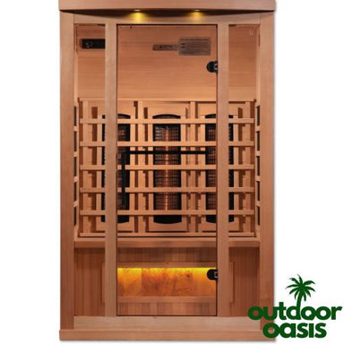 Golden-Designs-2-Person-PureTech™-Infrared-Sauna-with-Himalayan-Salt-Bar-Front-Side-View-with-White-Background