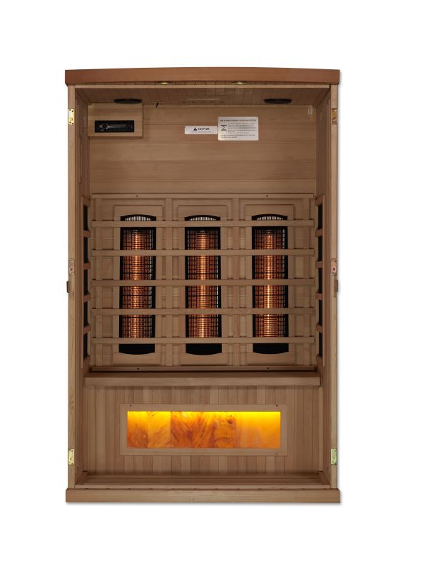 Golden Designs 2 Person Full Spectrum PureTech™ Near Zero EMF FAR Indoor Infrared Sauna with Himalayan Salt Bar