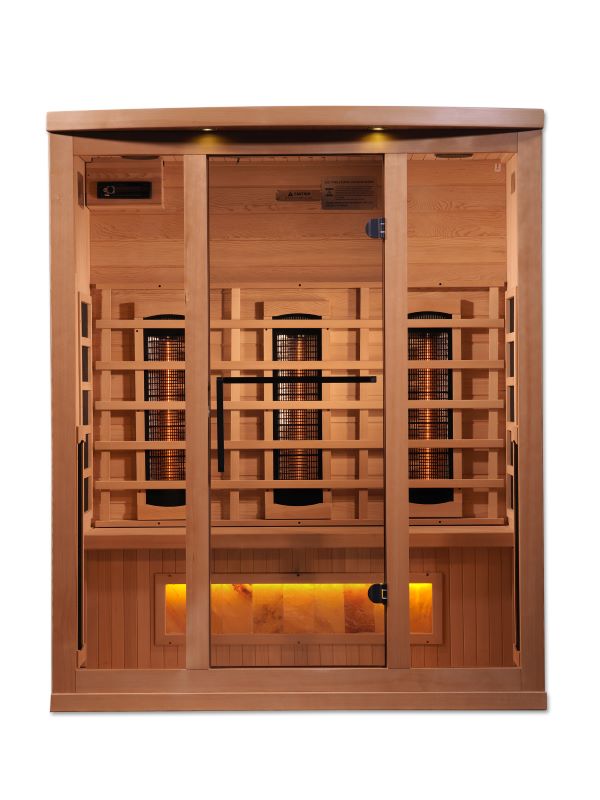 Golden Designs 3 Person Full Spectrum PureTech™ Near Zero EMF FAR Indoor Infrared Sauna With Himalayan Salt Bar