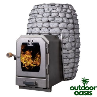 HUUM-HIVE-Wood-Sauna-Stove-Front-Right-Side-View-with-Rocks-and-Flame