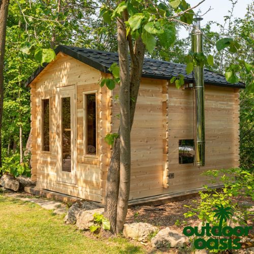 Dundalk-Leisurecraft-6-Person-Georgian-Sauna-with-Changeroom-Exterior-Right-Side-View-of-Heater-Exhaust