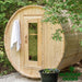 Harmony-Barrel-Sauna-Front-Right-Side-View-in-the-Forest