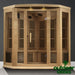 Maxxus Near-Zero 3 Person Corner Infrared Sauna Front Side Lifestyle Image