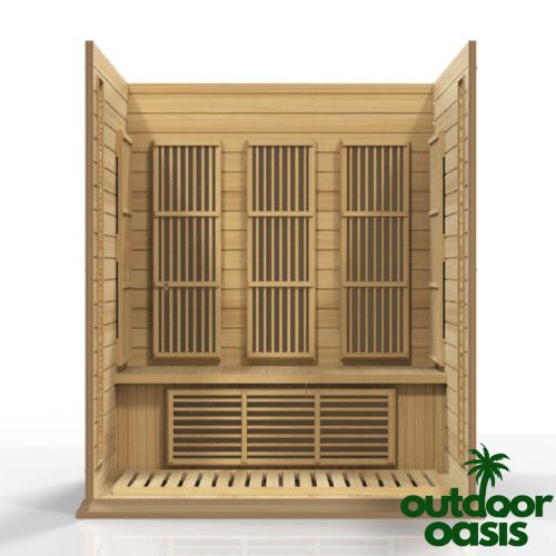 Maxxus-Low-EMF-FAR-Sauna-Front-Side-View-Open