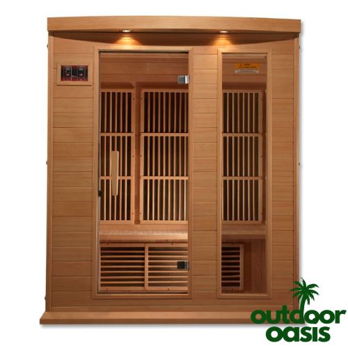 Maxxus-3-Person-Low-EMF-FAR-Infrared-Sauna-Front-Side-View-with-White-Background