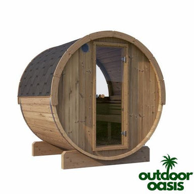 SaunaLife-E7W-Barrel-Sauna-with-Window-Front-Side-View-with-White-Background