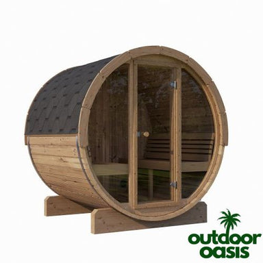 SaunaLife "E8G" Barrel Sauna With Glass Front Left Side View with White Background