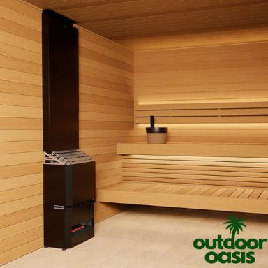 Saunum-Air-L-Series-Steam-Heater-Left-Side-View-in-Sauna-Room